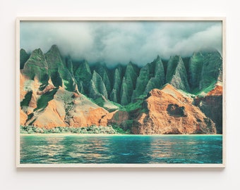 Kauai Coastline Print: Colorful Travel Wall Art