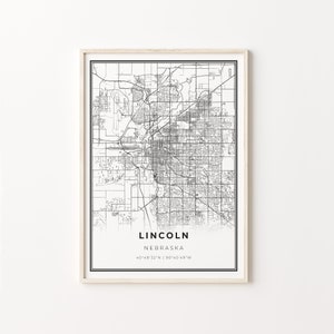 Lincoln Print, City Map Art Poster, Nebraska NE USA, Wall Art Decor, Modern Black and White Style, Gift For Girlfriend, C13-188