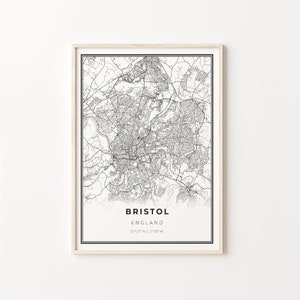 Bristol Print, City Map Art Poster, Engeland Verenigd Koninkrijk UK, Wall Art Decor, Moderne Zwart-Wit Stijl, Office Items, C13-926