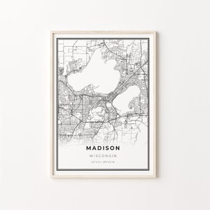 Madison Print, City Map Art Poster, Wisconsin WI USA, Wall Art Decor, Modern Black and White Style, City Maps, C13-338