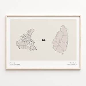 Canada to Saint Lucia Print, Rwandan Gift, Minimalistic Country Connection Map Poster, Travel Wall Art, Friendship Map, C21-750