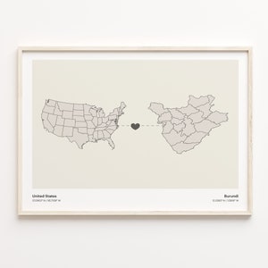 USA Burundi Print, Burundi Geschenk, minimalistische Landkarte Poster, USA Wandkunst, Länder Herz Geschenk, C21-29