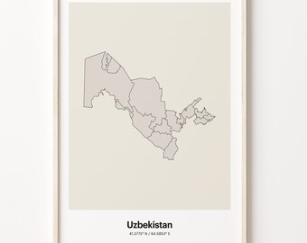 Uzbekistan Print, Uzbek Gift, Minimalistic Country Map Poster, UZ Line Art, Boutique decor, C24-192
