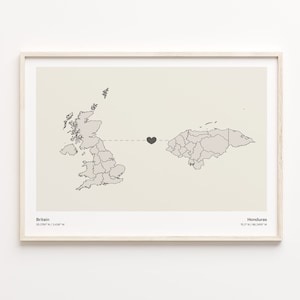 Britain to Honduras Print, Honduras Geschenk, minimalistische Landkarte Poster, Großbritannien Kunst, Volunteer, C21-277