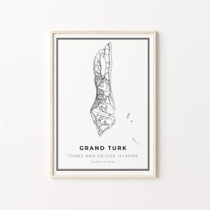 Grand Turk Druck, Stadt Karte Kunst Poster, Turks und Caicos Inseln, Wand Kunst Dekor, Moderner Schwarz Weiß Stil, Schlafzimmer Wand Dekor, C13-429