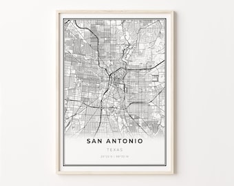 San Antonio Map Art Print: Modern Black and White City Poster