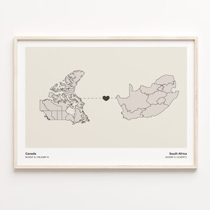 Kanada nach Südafrika Druck, somalisches Geschenk, minimalistisches Landverbindungskarten-Poster, Reise-Wandkunst, Abschiedsgeschenk, C21-764