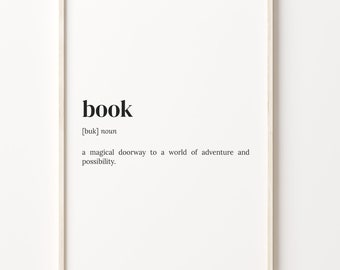 Book Definition Print: Dictionary Wall Art, Bookworm Gift