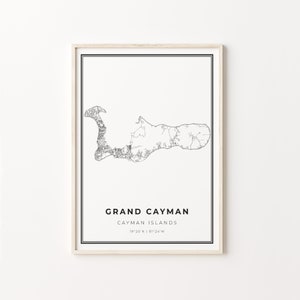 Grand Cayman Print, City Map Art Poster, Cayman Islands, Wall Art Decor, Modern Black and White Style, Gifr For A Friend, C13-487