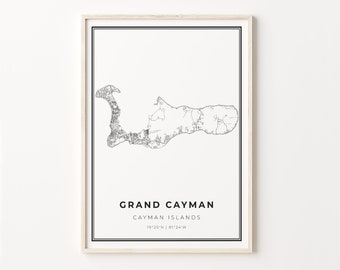 Grand Cayman Print, City Map Art Poster, Kaaimaneilanden, Wall Art Decor, Moderne Zwart-Wit Stijl, Gifr voor een vriend, C13-487
