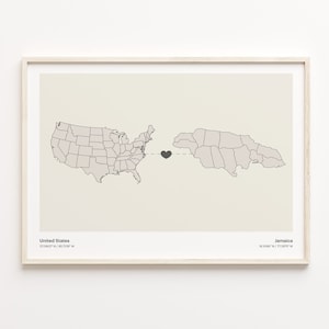 United States to Jamaica Print, Jamaican Gift, Minimalistic Country Connection Map Poster, USA Wall Art, Welcome Home Map, C21-90