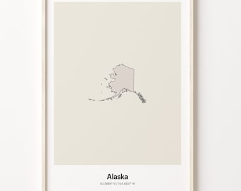 Alaska Map Print: Minimalist Geometric Line Art