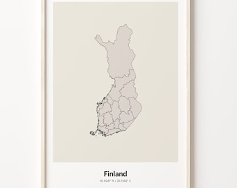 Finland Print, Finnish Gift, Minimalistic Country Map Poster, FI Line Art, Geometric art, C24-60