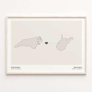 North Carolina to West Virginia Druck, Minimalistisches Geschenk für die Wand, Reise Wandkunst, Gap Jahr Geschenk, C21-1661