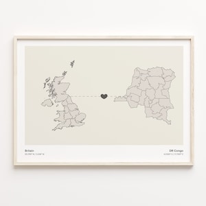 Großbritannien DR Kongo Druck, kongolesisches Geschenk, minimalistische Landkarte Poster, Großbritannien Kunst, Auswanderung, C21-250