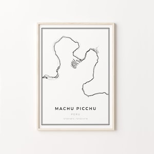 Machu Picchu Print, City Map Art Poster, Peru, Wall Art Decor, Modern Black and White Style, Gift For A Boyfriend, C13-761