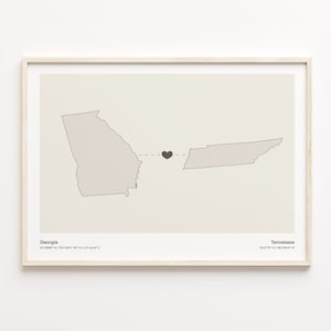 Georgia to Tennessee Print, Tennessean Gift, Minimalistic State Connection Map Poster, Travel Wall Art, Home Abroad Map, C21-1602