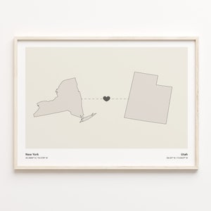 New York to Texas Print, Texanisches Geschenk, Minimalistische Verbindung Poster, Reise Wandkunst, Auslandskarte, C21-1395