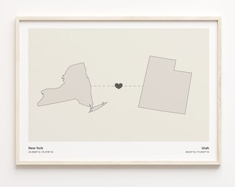 New York to Texas Map Print: Minimalist State Connection Art