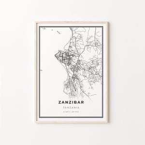 Zanzibar Print, City Map Art Poster, Tanzania, Wall Art Decor, Modern Black and White Style, Dining Room Posters, C13-425