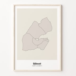 Djibouti Print, Djiboutian Gift, Minimalistic Country Map Poster, DJ Line Art, Simple wall art, C24-48