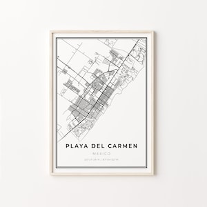 Impresión de Playa del Carmen, cartel de arte del mapa de la ciudad, México, decoración de arte de pared, estilo moderno en blanco y negro, arte de pared de oficina, C13-910