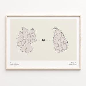 Deutschland Sri Lanka Druck, Spanisches Geschenk, Minimalistische Land Verbindung Poster, Reise Wandkunst, Im Ausland leben, C21-568
