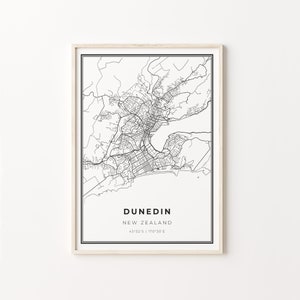 Dunedin Print, City Map Art Poster, Nieuw-Zeeland, Wall Art Decor, Moderne Zwart-Wit Stijl, City Map Of, C13-900