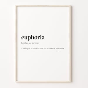 Euphoria Definition Print, Dictionary Poster, Quote Wall Art, Euphoria Art, Euphoric Feeling, Gift For Drugie, Gift For Him, C17-133
