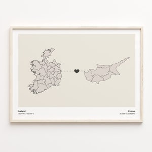 Ireland Cyprus Map Print: Minimalist Country Connection Art