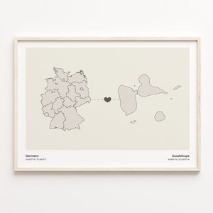 Germany to Guadeloupe Print, Grenadian Gift, Minimalistic Country Connection Map Poster, Travel Wall Art, Goodbye Map, C21-468