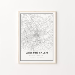 Winston-Salem Druck, Stadt Karte Kunst Poster, North Carolina NC USA, Wand Kunst Dekor, Moderner Schwarz Weiß Stil, Minimalistische Karte, C13-308