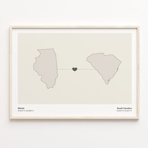 Illinois to South Carolina Print, South Carolinian Gift, Minimalistic Map Poster, Travel Wall Art, Moving Away Gift, C21-1496