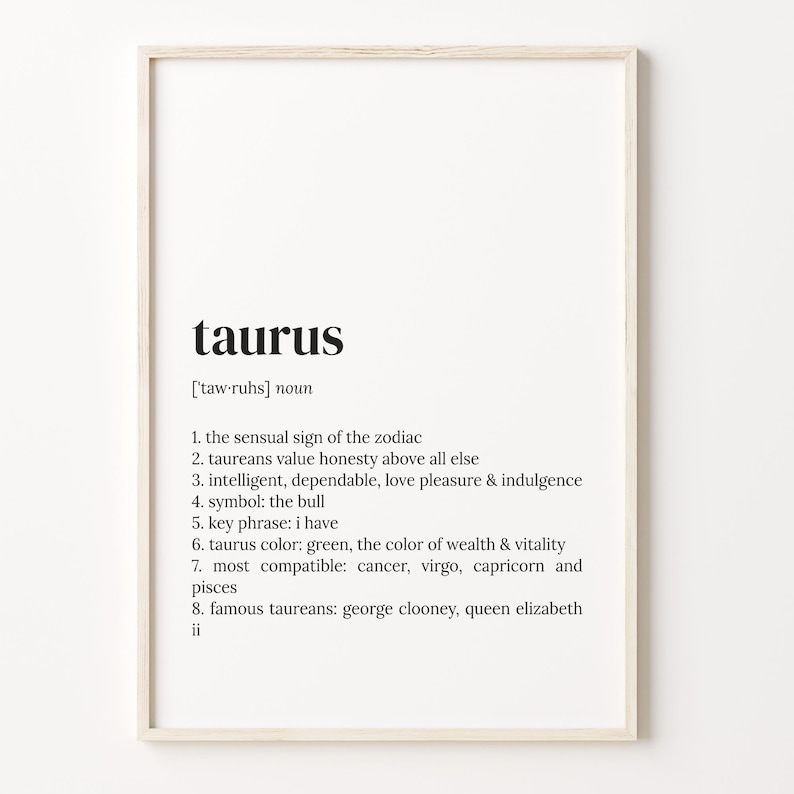 Taurus Definition Print: Zodiac Sign Wall Art image 1