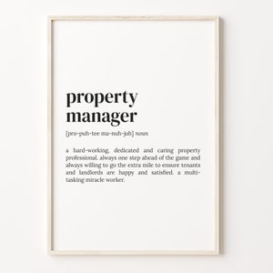 Property Manager Definition Print, Dictionary Poster, Quote Wall Art, Realestate Agent Art, Realestate Agent, Gift For Manager, C17-368