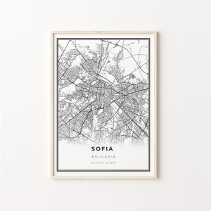 Sofia City Map Print: Modern Black and White Wall Art, Bulgaria