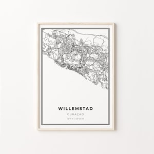 Willemstad Print, City Map Art Poster, Cura√ßao, Wall Art Decor, Modern Black and White Style, Geschenk für einen Zahnarzt, C13-486