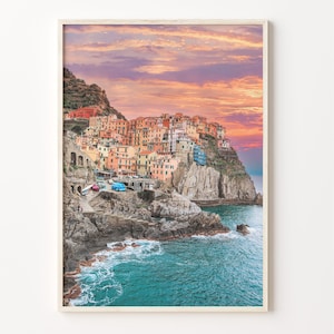 Cinque Terre Bunter Plakatdruck, Cinque Terre Fotokunst, Cinque Terre Dekor, Reise-Druck, Cinque Terre Straßenkarte Plakat, C18-730