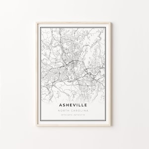 Asheville Print, City Map Art Poster, North Carolina NC USA, Wall Art Decor, Modern Black and White Style, Livingroom Gifts, C13-369