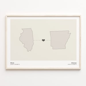 Illinois to Arkansas Print, Arkansan Gift, Minimalistic State Connection Map Poster, Travel Wall Art, Goodbye Gift, C21-1457
