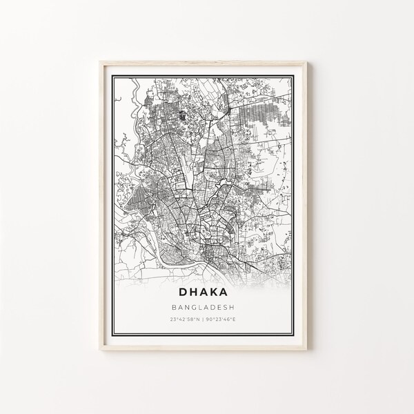 Dhaka Print, City Map Art Poster, Bangladesh, Wall Art Decor, Modern Black and White Style, Modern Prints Poster, C13-856