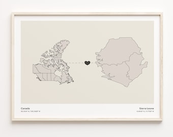 Canada to Sierra Leone Print, Seychellois Gift, Minimalistic Country Connection Map Poster, Travel Wall Art, LDR Gift, C21-758