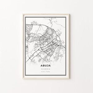 Impression d'Abuja, affiche d'art de carte de ville, Nigéria, décor d'art de mur, modèle noir et blanc moderne, copies scandinaves, C13-588