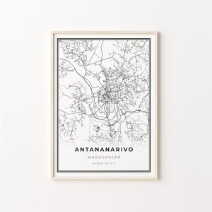 Antananarivo Print, City Map Art Poster, Madagascar, Wall Art Decor, Modern Black and White Style, Gift Mens, C13-551