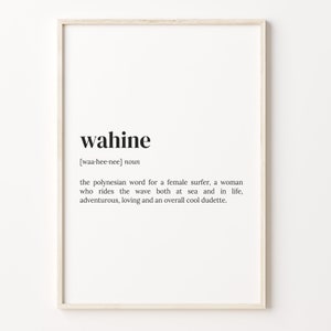 Wahine Definition Print: Surfer Quote Dictionary Poster