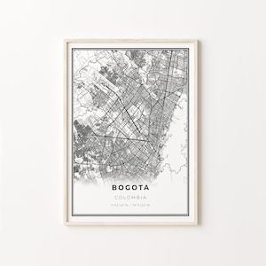 Bogota Print, Stadt Karte Kunst Poster, Kolumbien, Wand Kunst Dekor, Modern Schwarz Weiß Stil, Büro Geschenke Für Männer, C13-688
