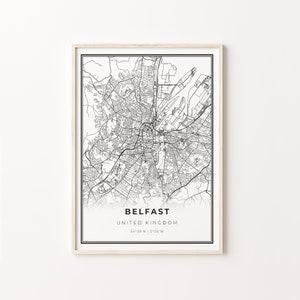 Belfast Print, Stadt Karte Kunst Poster, Nordirland, Wand Kunst Dekor, Modern Schwarz Weiß Stil, Schlafzimmer Poster, C13-718