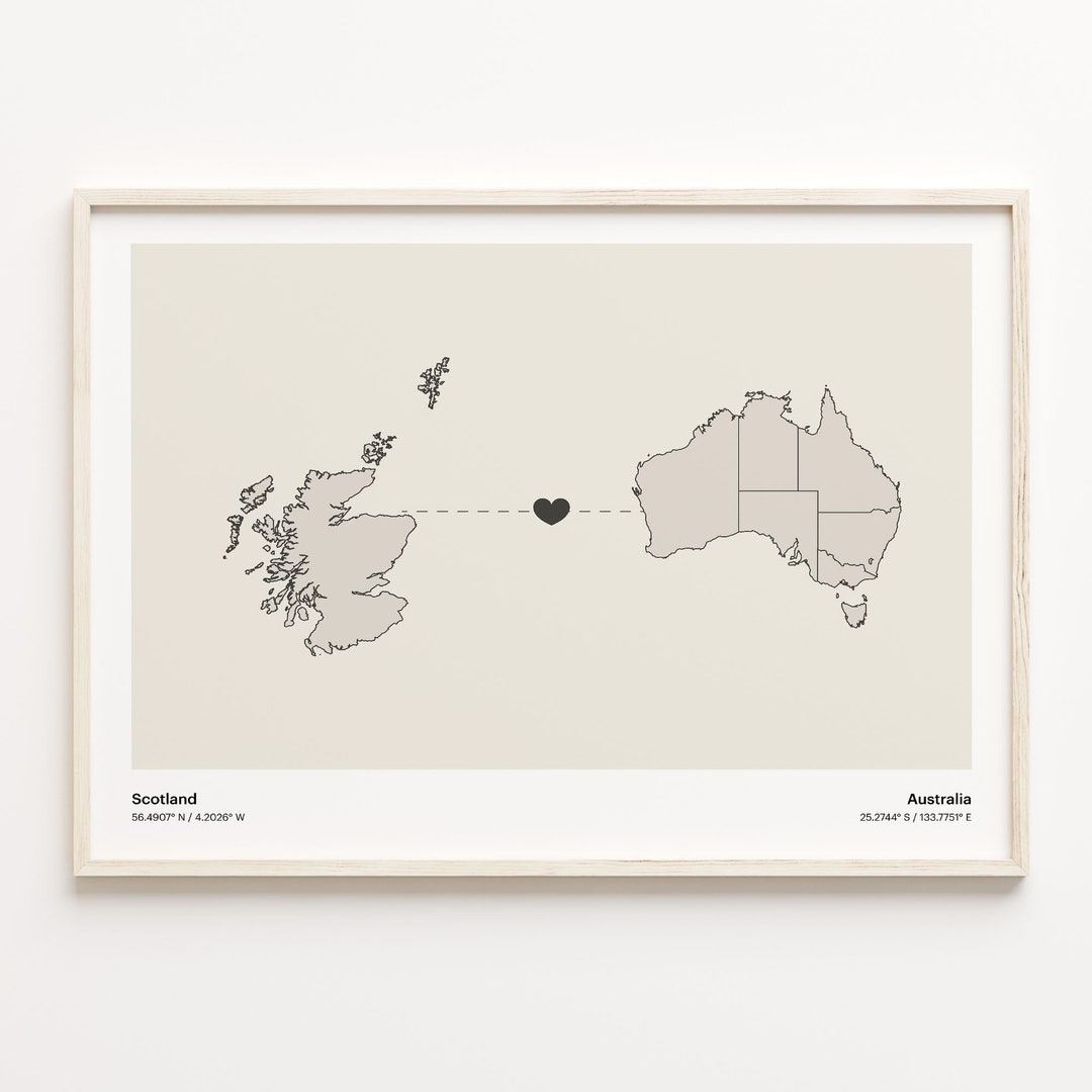 Scotland Australia Connection Map Print: Minimalist Travel Wall Art - Etsy