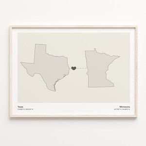 Texas to Minnesota Print, Minnesotan Gift, Minimalistic State Connection Map Poster, Travel Wall Art, Digital Nomad, C21-1270