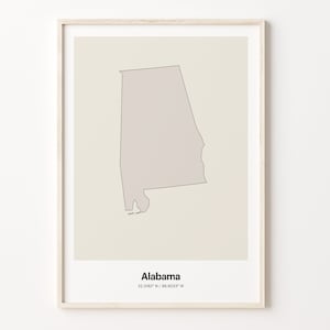 Alabama Print, Alabamian Gift, minimalistische landkaart poster, AL Line Art, ingetogen muurkunst, C24-202